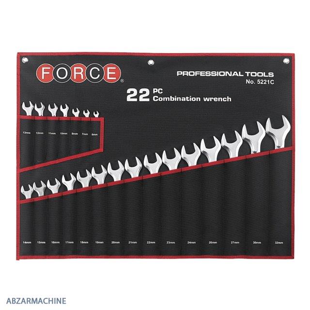 ست آچار یکسر تخت یکسر رینگ کاور دار 22 عددی FORCE