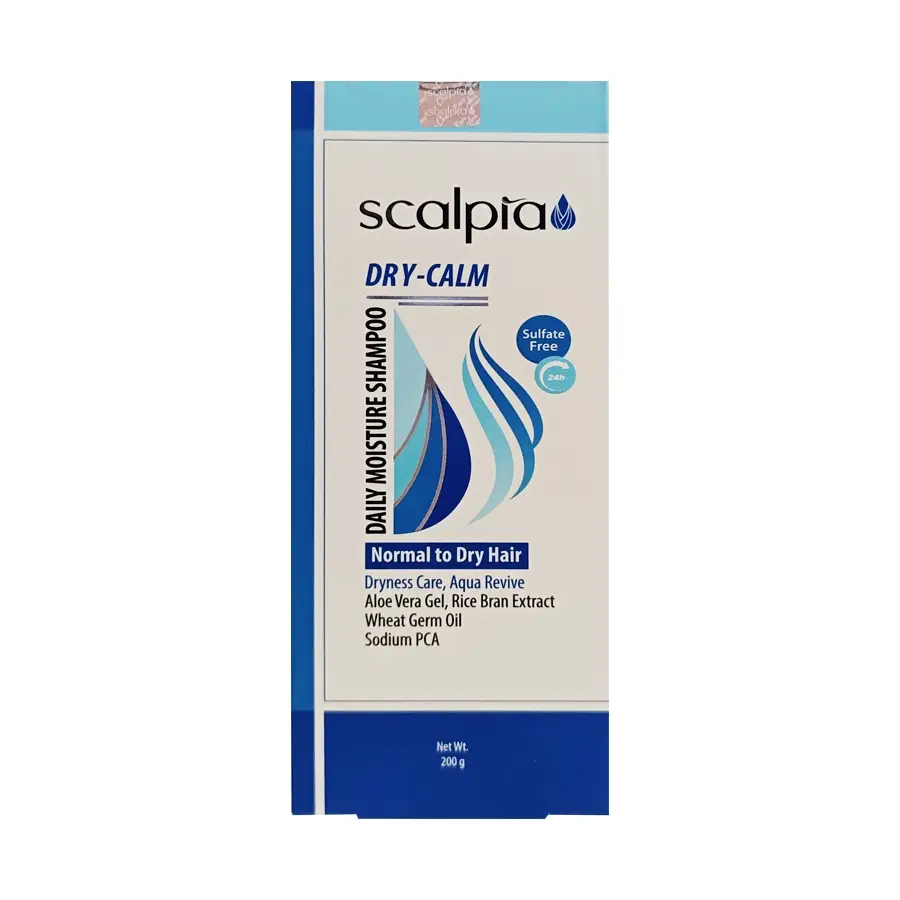 شامپو روزانه اسکالپیا مناسب موهای معمولی تا خشک مدل DRY CALM حجم 200 گرم