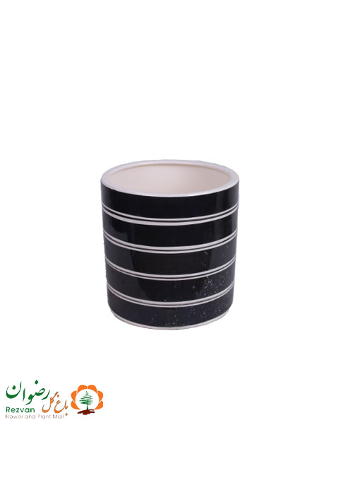 گلدان سرامیکی مشکی راه راه استوانه سایز 2