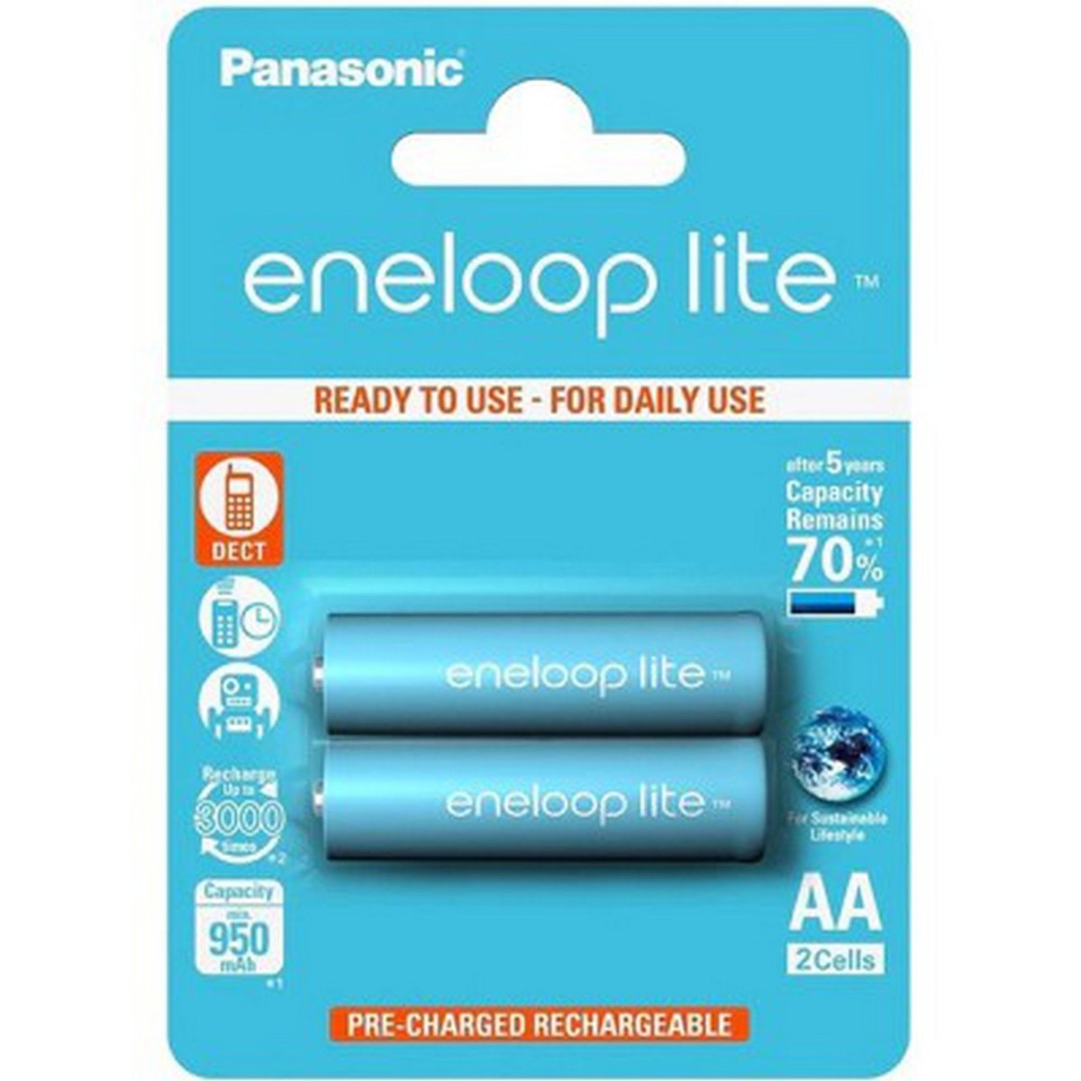 پک دو عددی باتری قلمی قابل شارژ پاناسونیک مدل Panasonic Eneloop lite AA 950mAh — تصویر 1