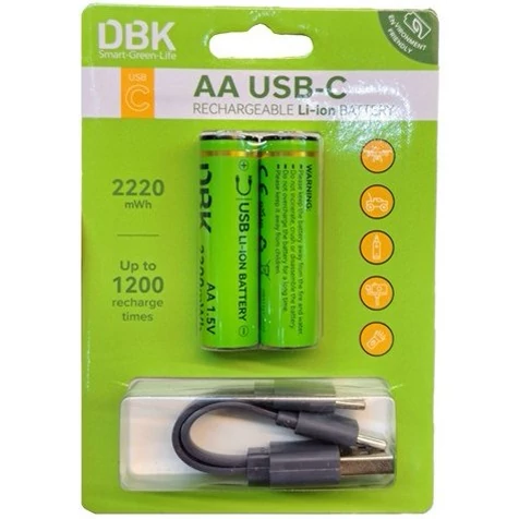 باطری قلمی شارژی DBK USB شارژ تایپ سی د ب کا 2220 میلی آمپر