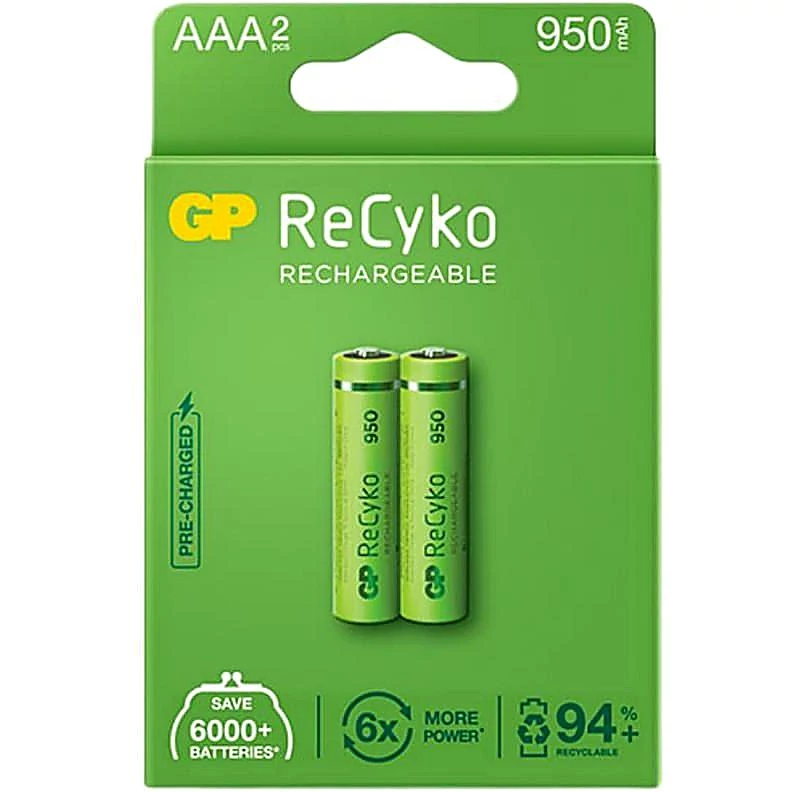 باطری شارژی نیم قلم شارژی جیپی GP مدل ریسایکو 950 میلی آمپر دو عددی کد 8001