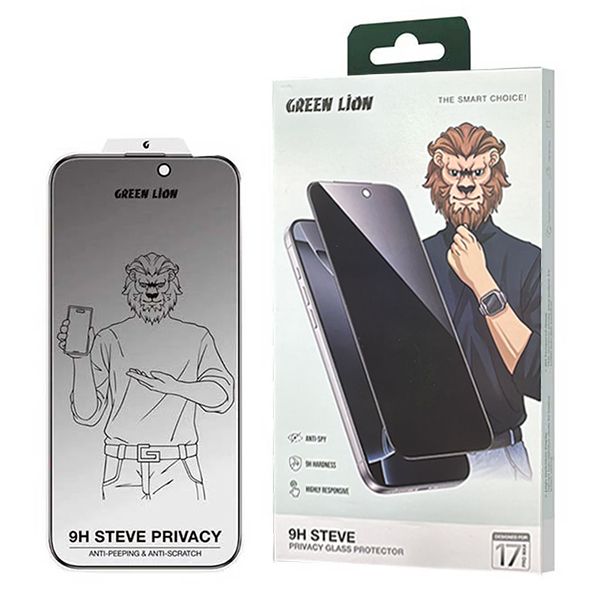 محافظ صفحه نمایش حریم شخصی گوشی اپل iPhone 17 Pro Max گرین لاین مدل 9H Steve Privacy — تصویر 1