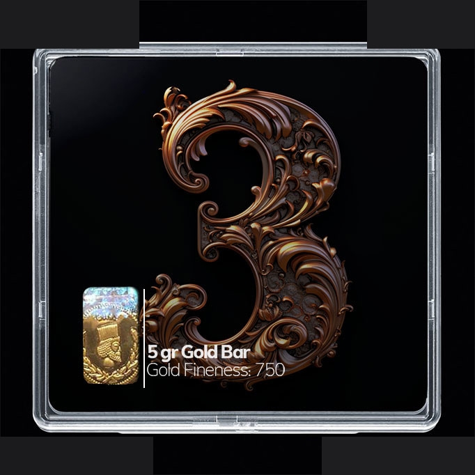 شمش طلا 18 عیار 100 سوت مدوپد مدل عدد 3 کد SG10204 — تصویر 1
