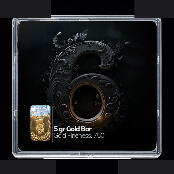 شمش طلا 18 عیار 100 سوت مدوپد مدل عدد 6 کد SG10166 — تصویر 1