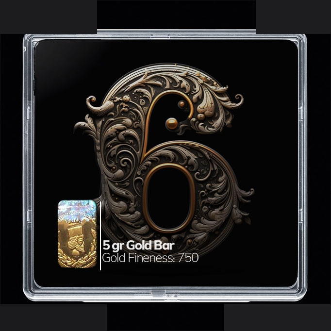 شمش طلا 18 عیار 100 سوت مدوپد مدل عدد 6 کد SG10161 — تصویر 1