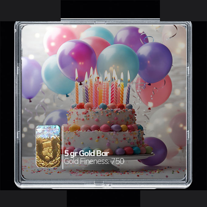 شمش طلا 18 عیار 100 سوت مدوپد مدل کیک تولد کد SG10757