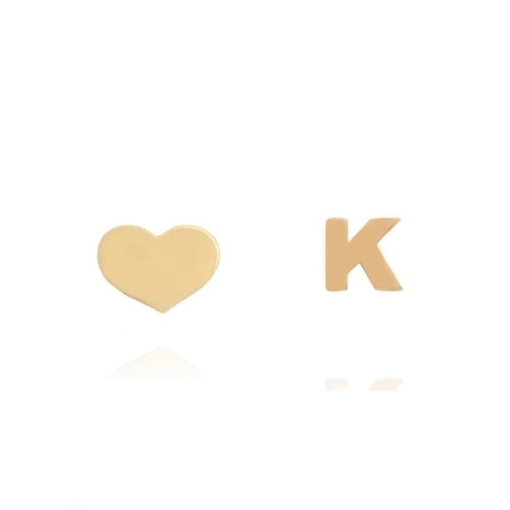 گوشواره طلا 18عیار اپال گلد مدل قلب و حرف K — تصویر 1