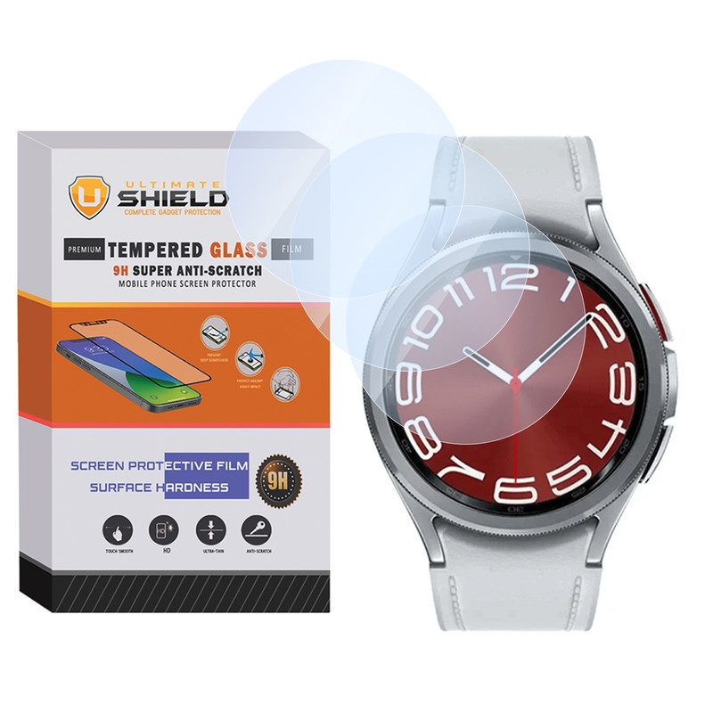 محافظ صفحه نمایش شیشهای آلتیمیت شیلد مدل SH-UL مناسب برای ساعت هوشمند سامسونگ Galaxy watch 6 Classic 43mm بسته سه عددی
