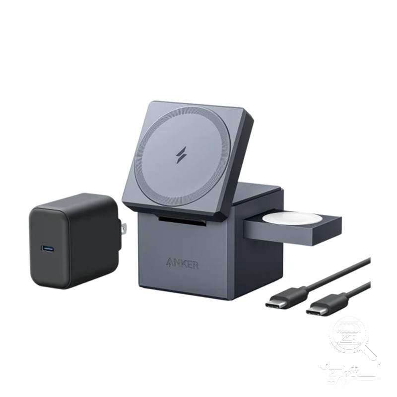 شارژر رومیزی انکر 15 وات مدل Anker 3-in-1 Cube with MagSafe Y1811 به همراه کابل دو سر تایپ سی و شارژر 30 وات