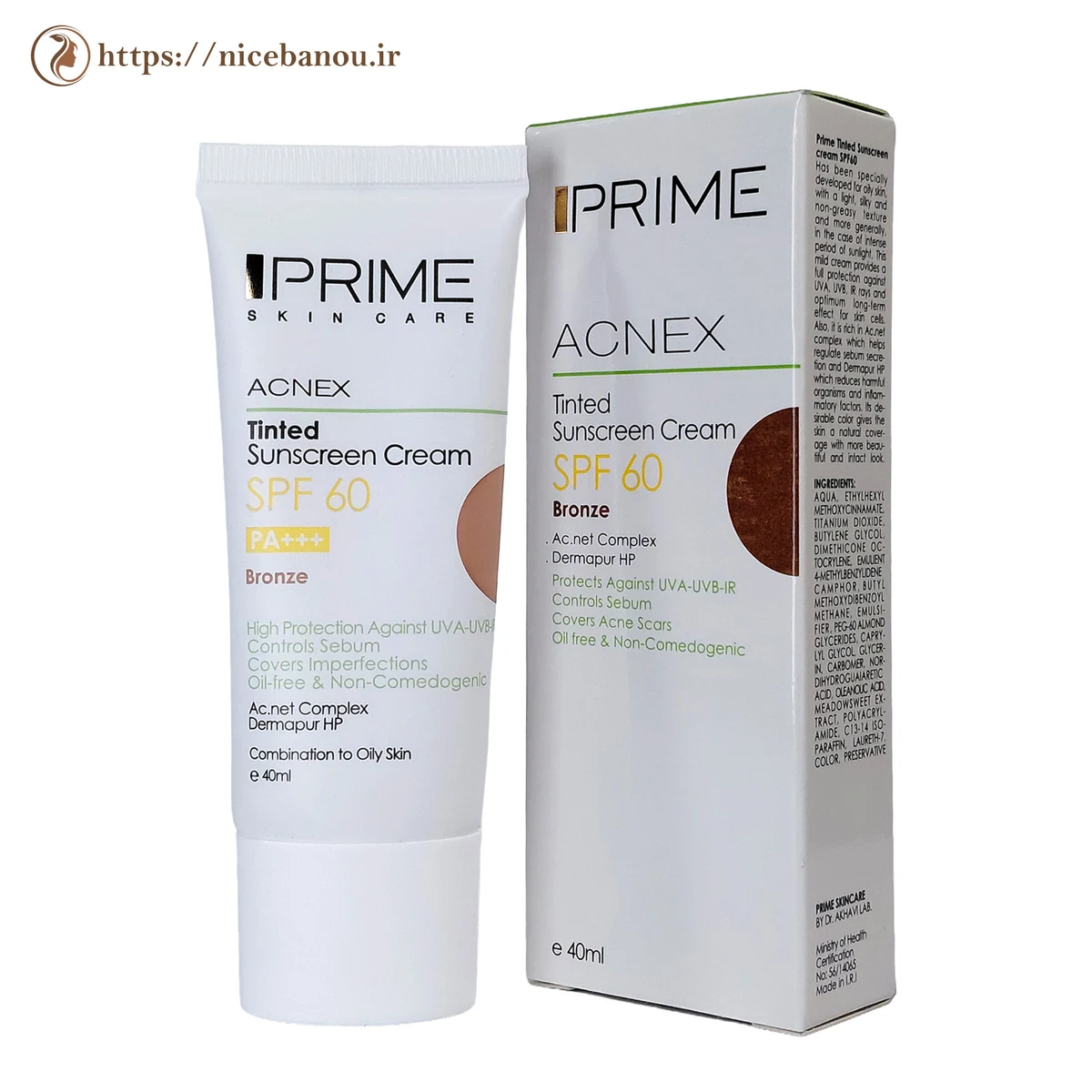 کرم ضد آفتاب رنگی پریم آکنکس SPF60 برنز ۴۰ میلیلیتر