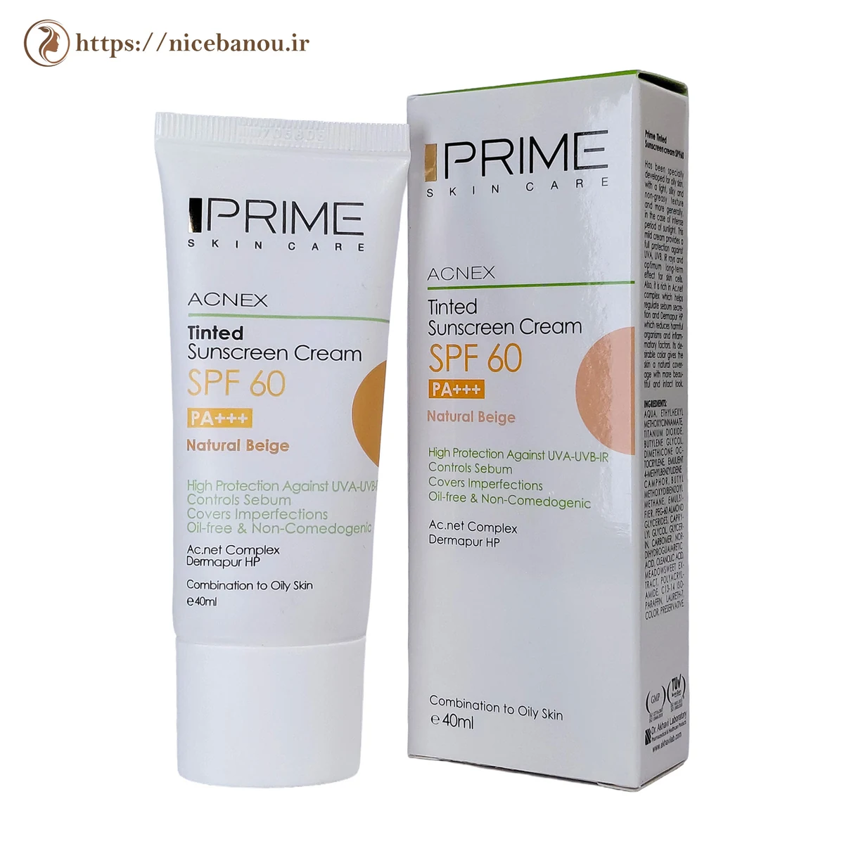 کرم ضد آفتاب رنگی پرایم آکنکس SPF60 بژ طبیعی پوست مختلط تا چرب 40 میلیلیتر