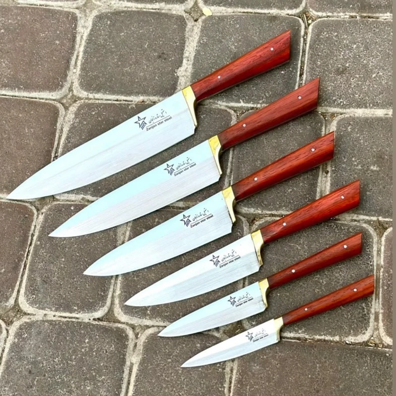 ست چاقو آشپزخانه استیل ضدزنگ ستاره زنجان دسته از پادوک برزیلی بسیار تیز و فوق لاکچری مخصوص عروس و آشپز ی